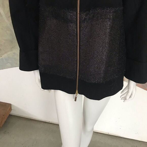 ICB Black Wool Metallic Jacket Zip Up Coat Size 2 - Picture 3 of 8